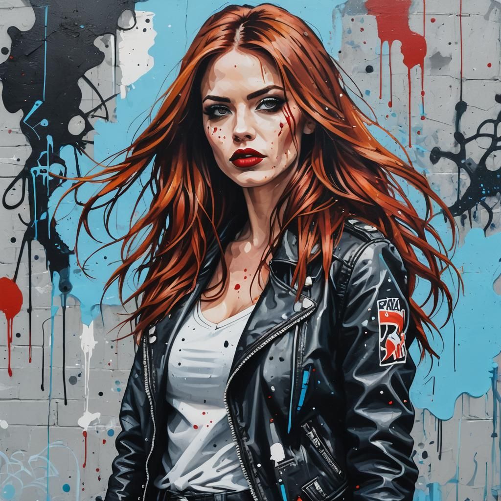 Vibrant Auburn Haired Women in Graffiti Art Style