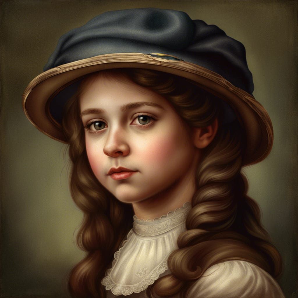 Victorian Era Portrait of Girl with Cap