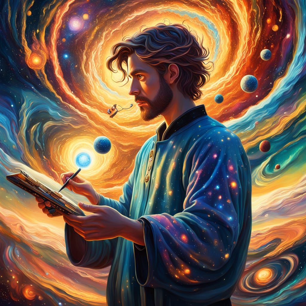 Surreal Vision of a Person Dictating the Universe