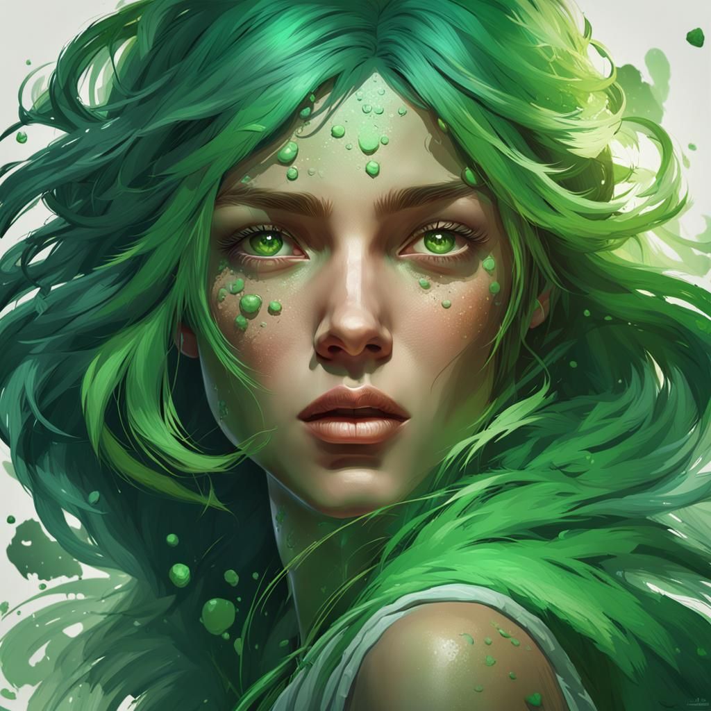 Green Portrait in Hyperdetailed Art Style