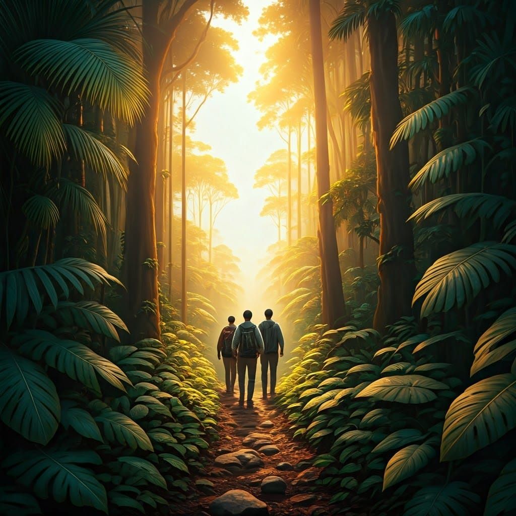 Tropical Jungle Landscape in Golden Light
