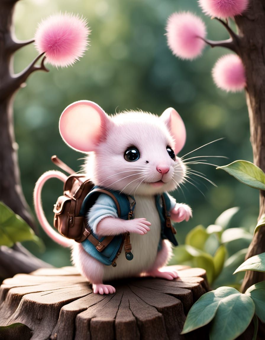 Whimsical Watercolor Mouse in Backpack