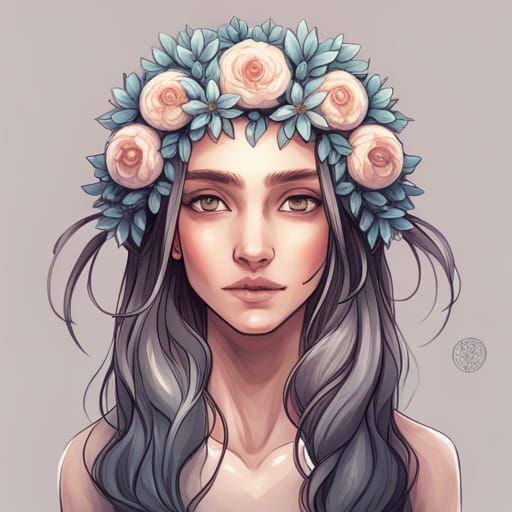 Woman with Floral Crown in Fantasy Art Style
