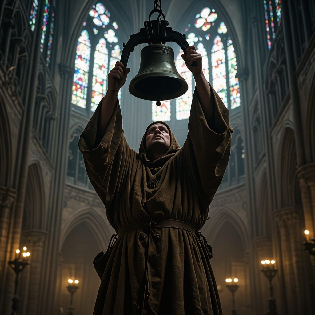 Quasimodo Rings Notre Dame Bell, Cinematic Gothic Style