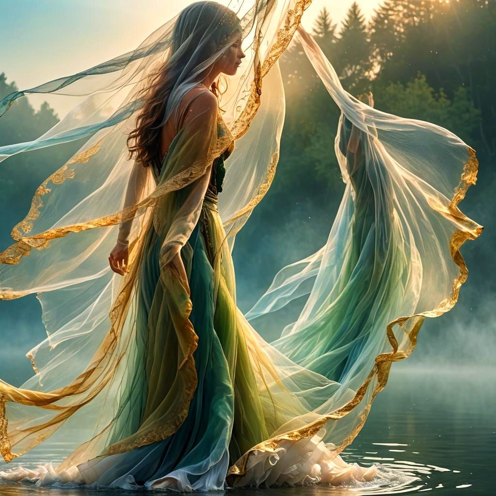 Dancing Veils Above a Lake at Dawn