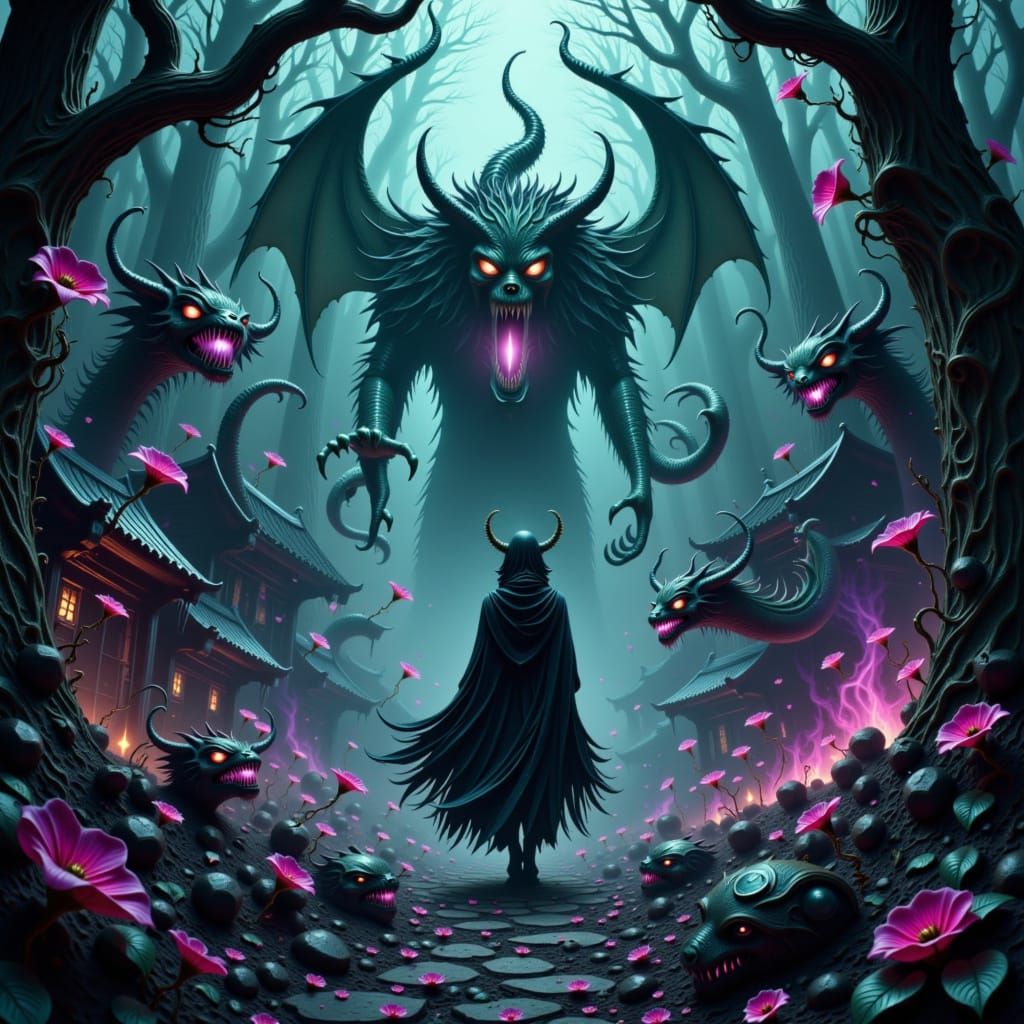 Dark Fantasy Graveyard with Evil Fae and Monsters
