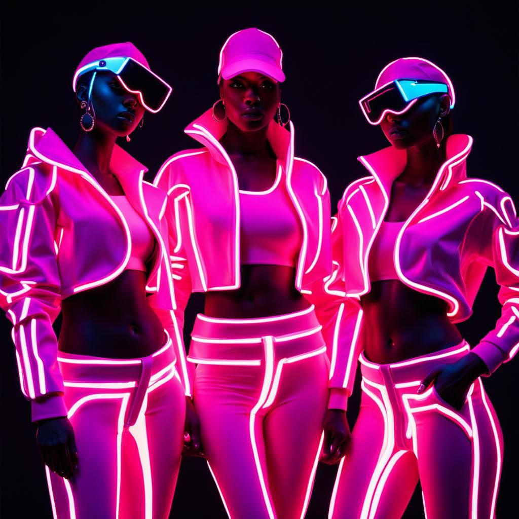 Futuristic Neon Fashion: Glowing Characters in Cyberpunk Sty...