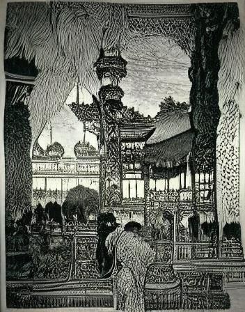 Oriental Palace Illustration in Pen and Ink Style