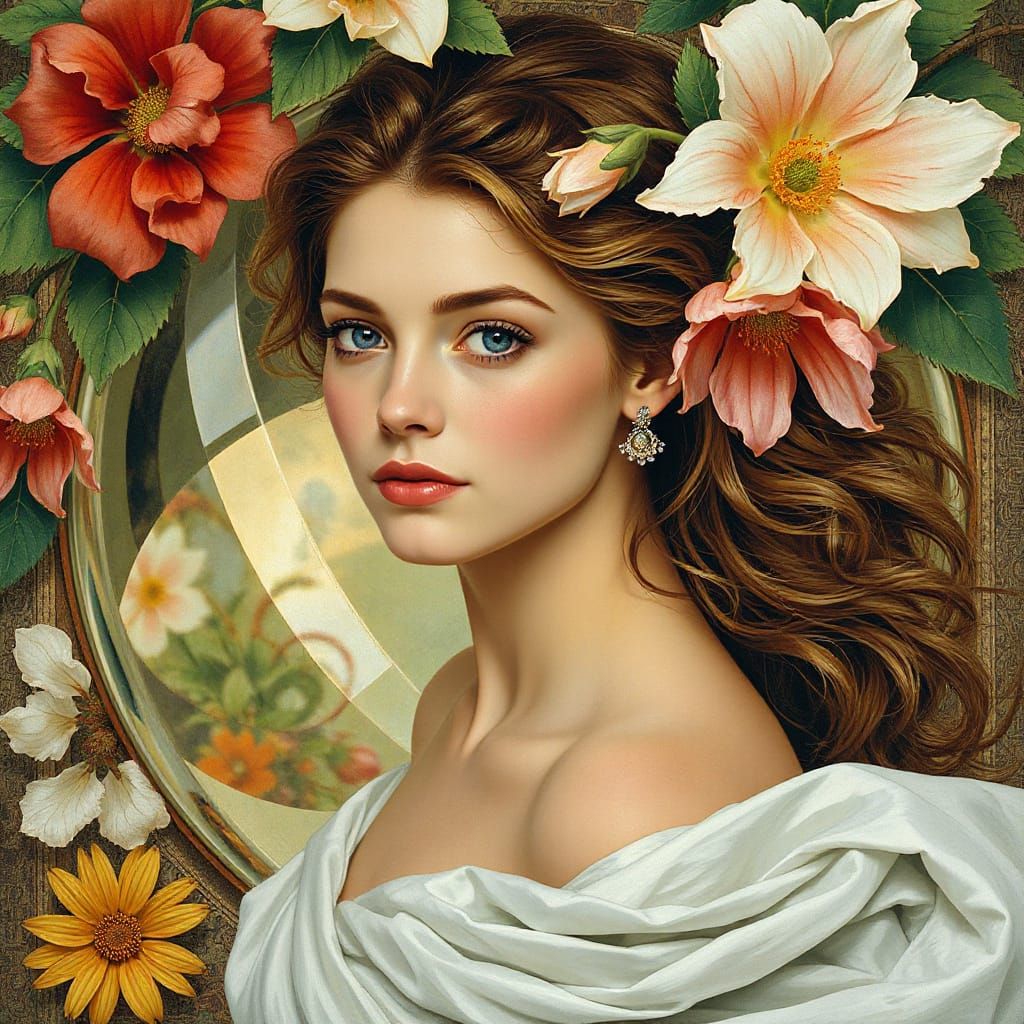 Chrome Reflection: Woman in Art Nouveau Style