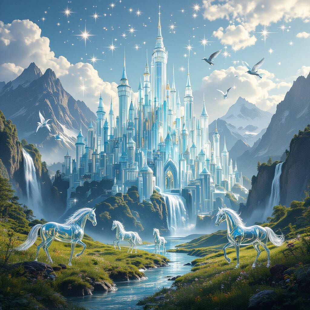 Majestic Glass Kingdom Fantasy in 8K