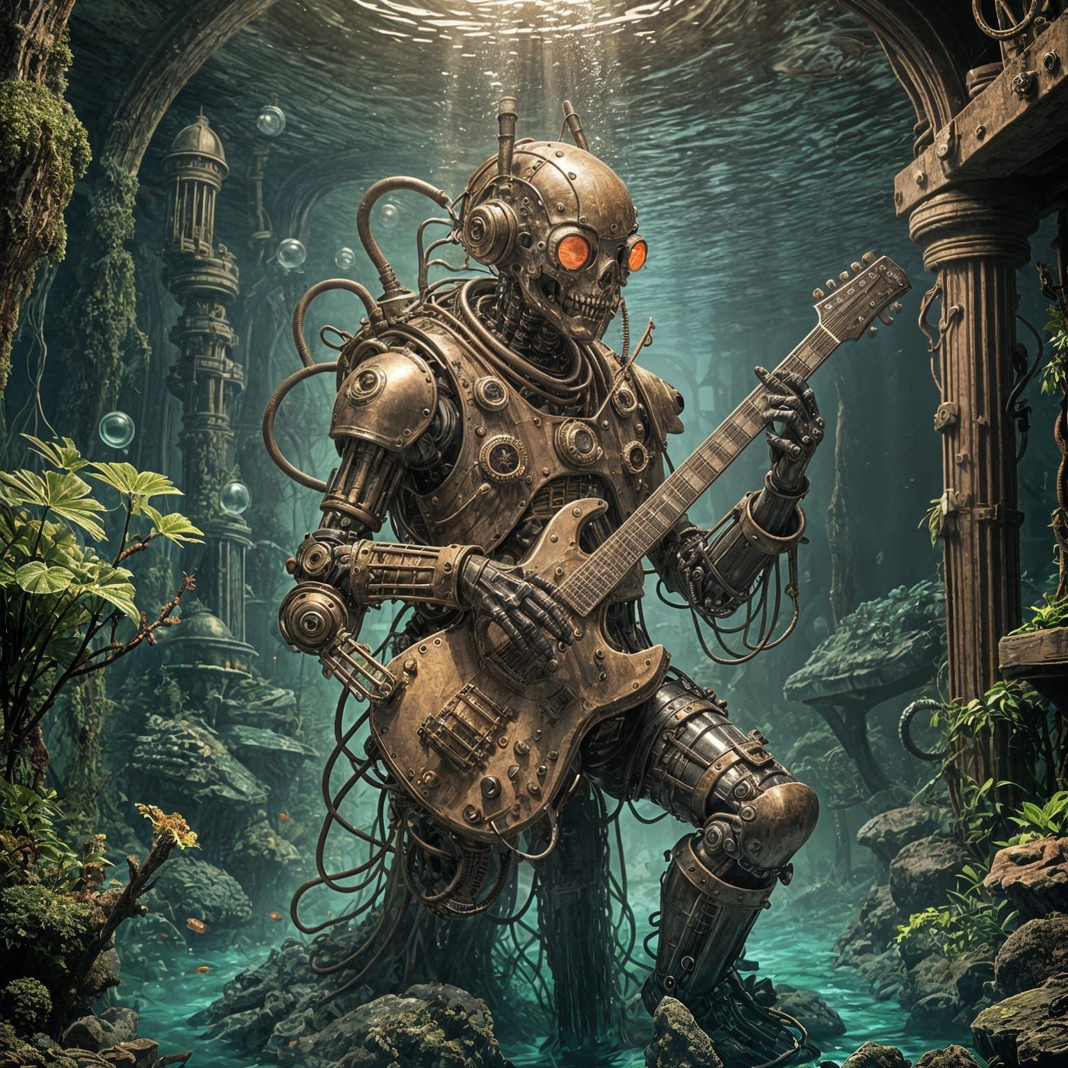 Steampunk Zombie Robot Guitarist Under the Sea