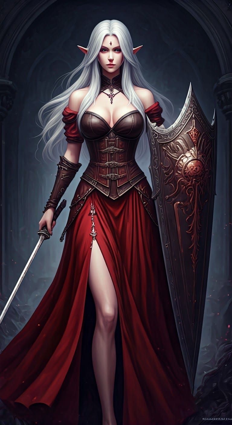 Ethereal Elegance: Celestial Warrior in Dark Red Armor