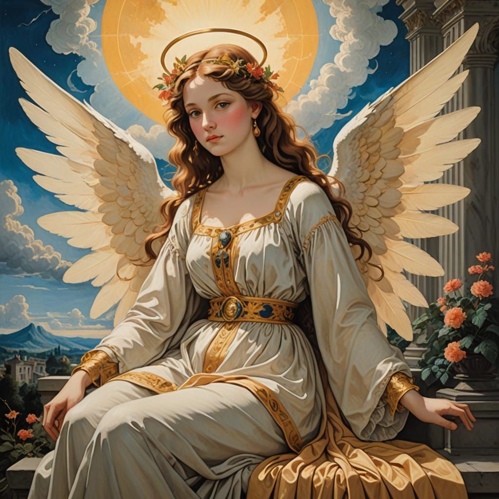 Ethereal Anime Angel in Dreamlike Surrealist Landscape