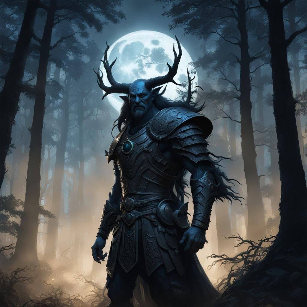 Fantasy Elf in Dark Forest, Detailed Art