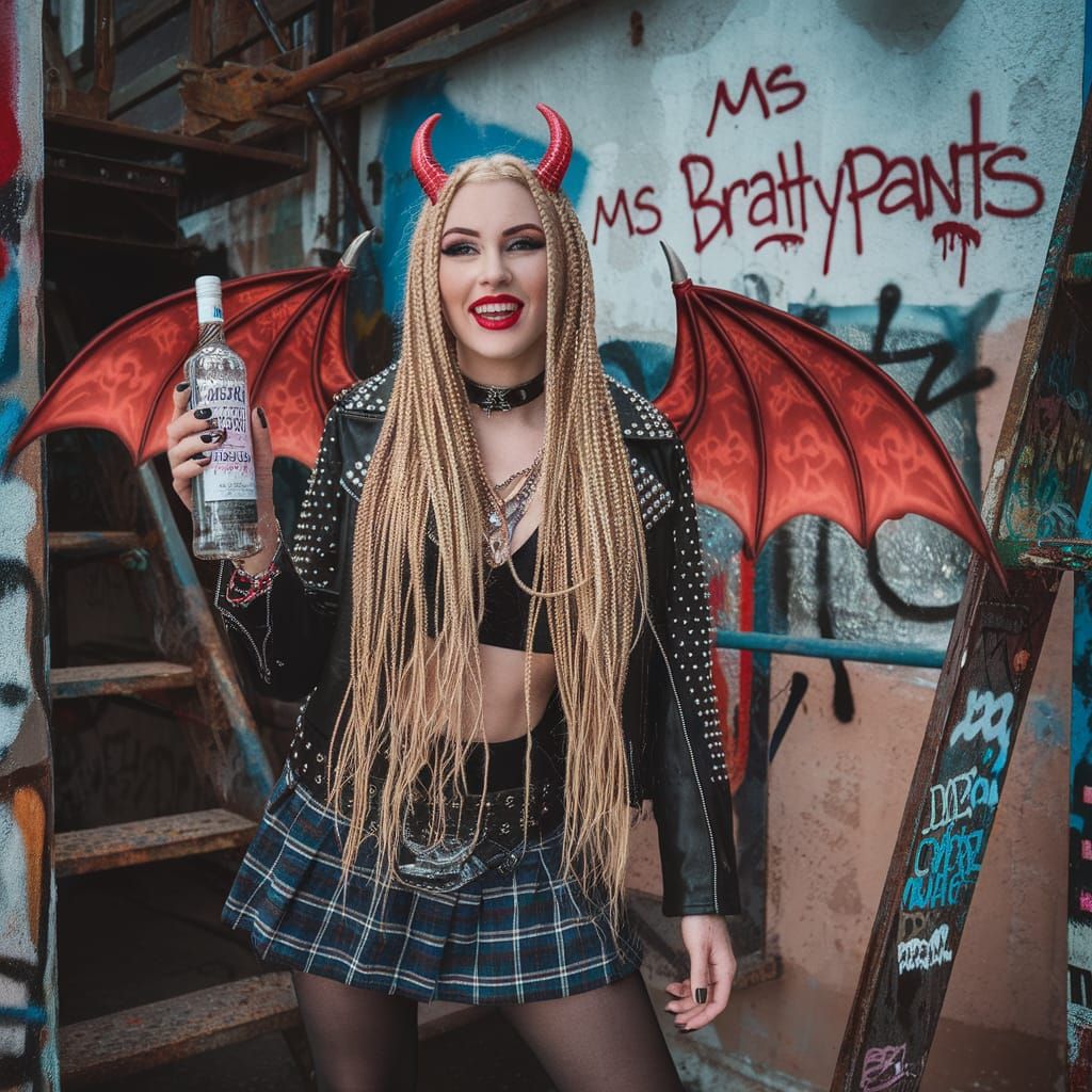 Punk Demon with Vodka in Graffiti Setting