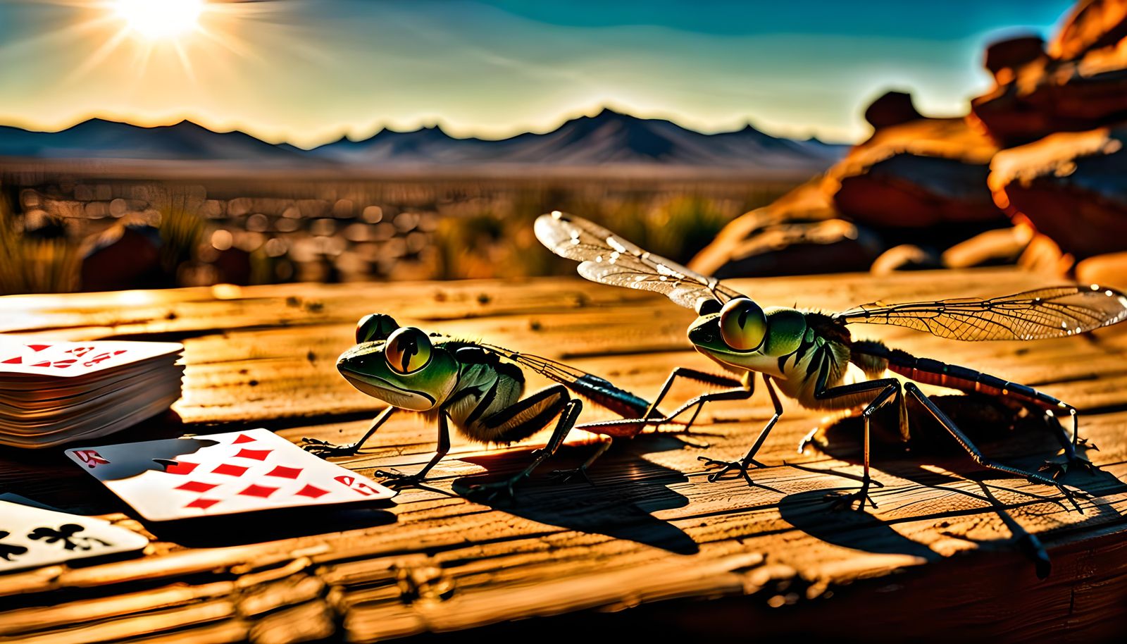 Dragonfly and Frog Card Game in Desert