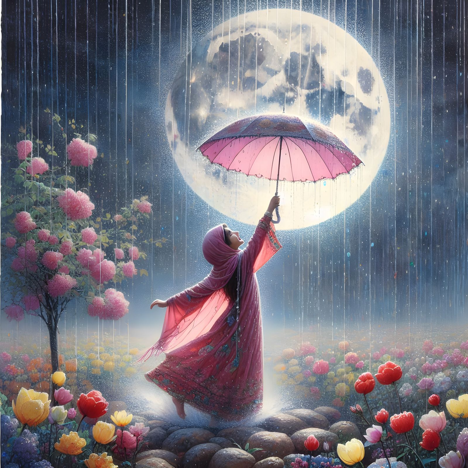 A Young Girl Dances in Moonlit Spring Rain, Inspired by Earl...