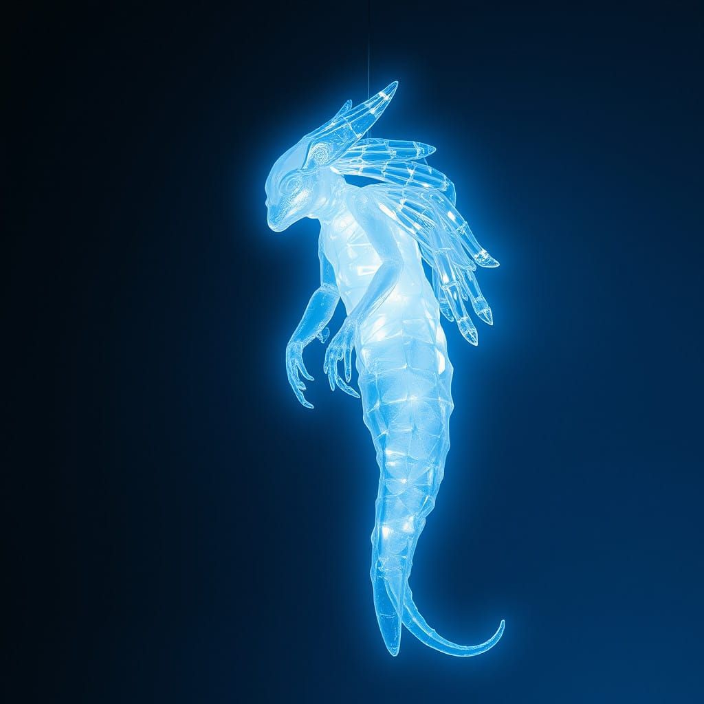 Ethereal Crystal Being Radiates Iridescent Blue Elegance