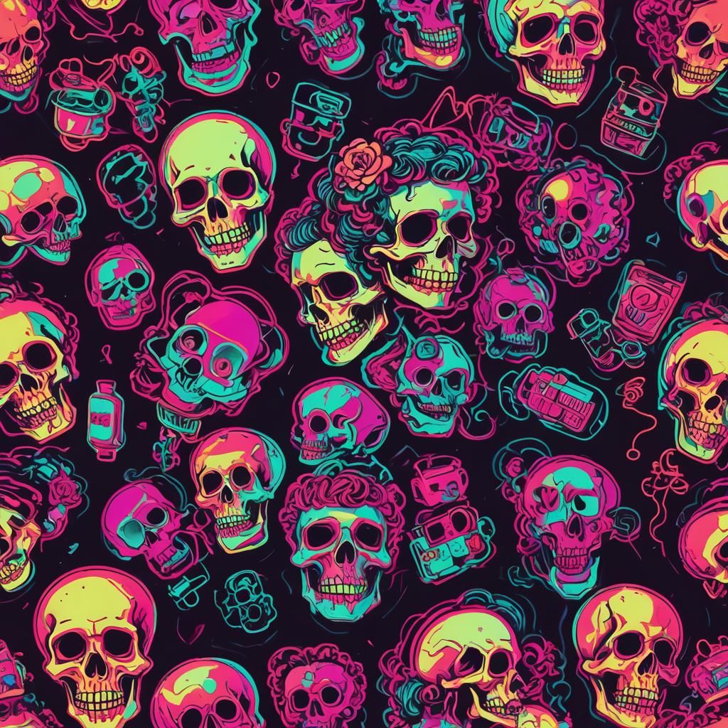 Betty Boop Skull: Synthwave Neon Still Life
