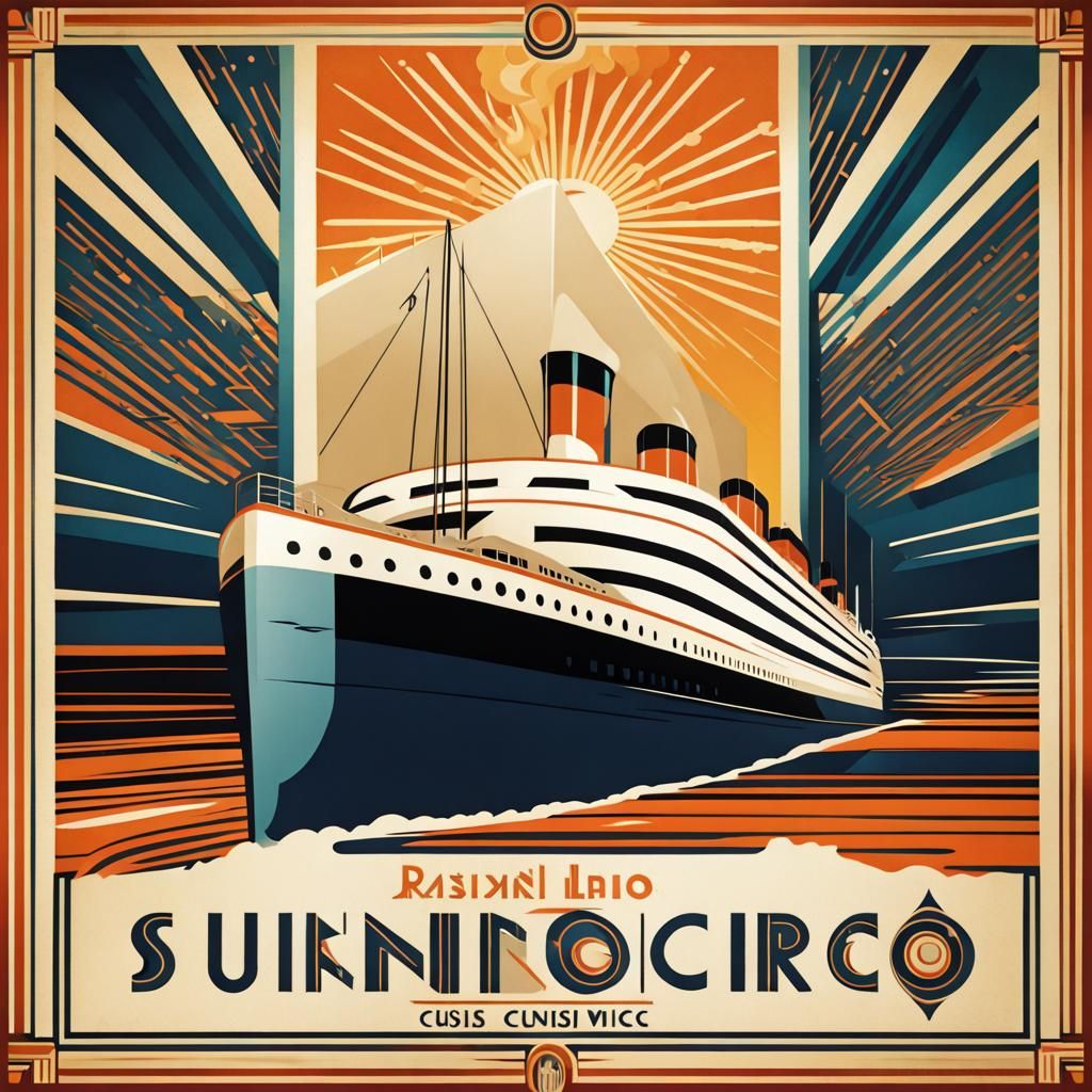 16k resolution, Art Deco poster art, stylish ocean liner, st...