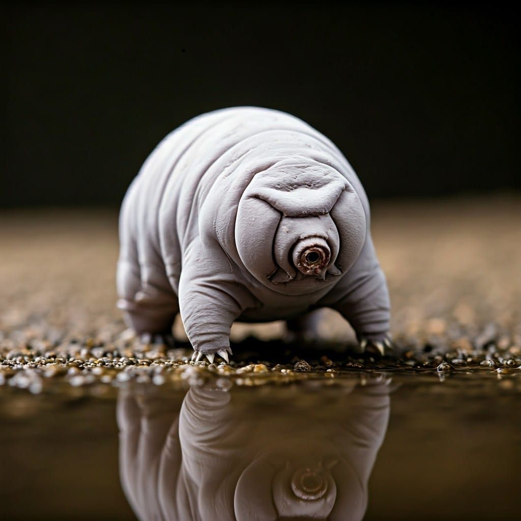 Tardigrade Walking by a Puddle of Water