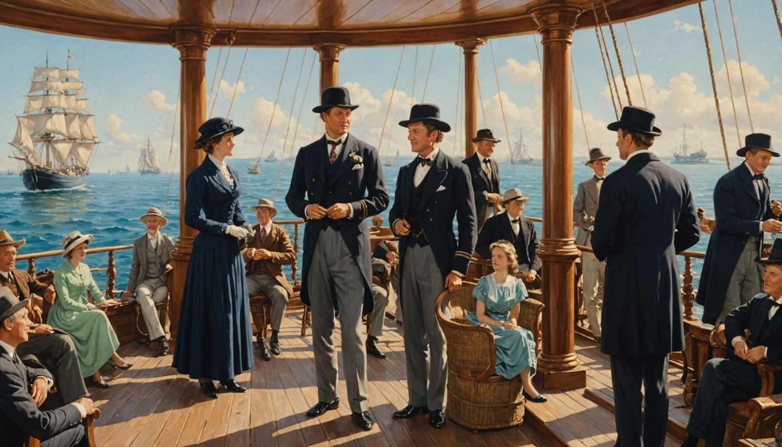 Elegant Painting of a Leisurely Voyage on Sailing Ship