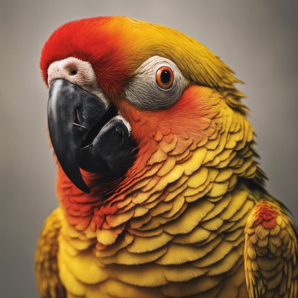 Hyperrealistic Yellow Conure with Red Face