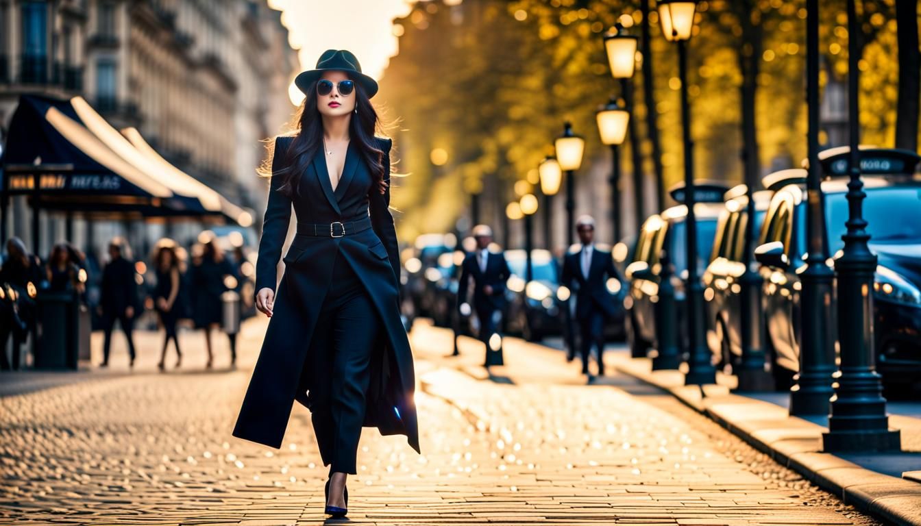 Person in Tuxedo and Fedora Walking in Paris