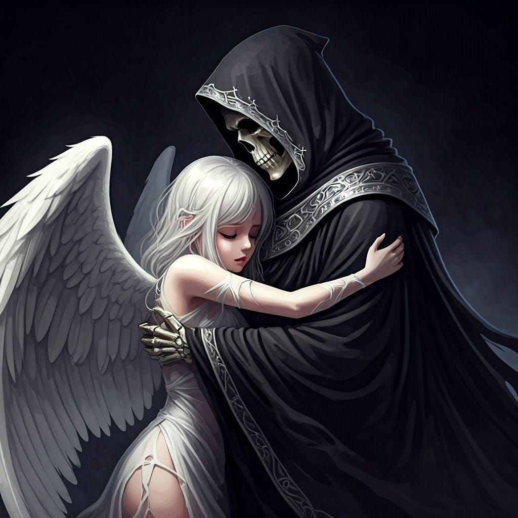Surreal Dark Angel Embraces Death in a Haunting Anime Artwor...