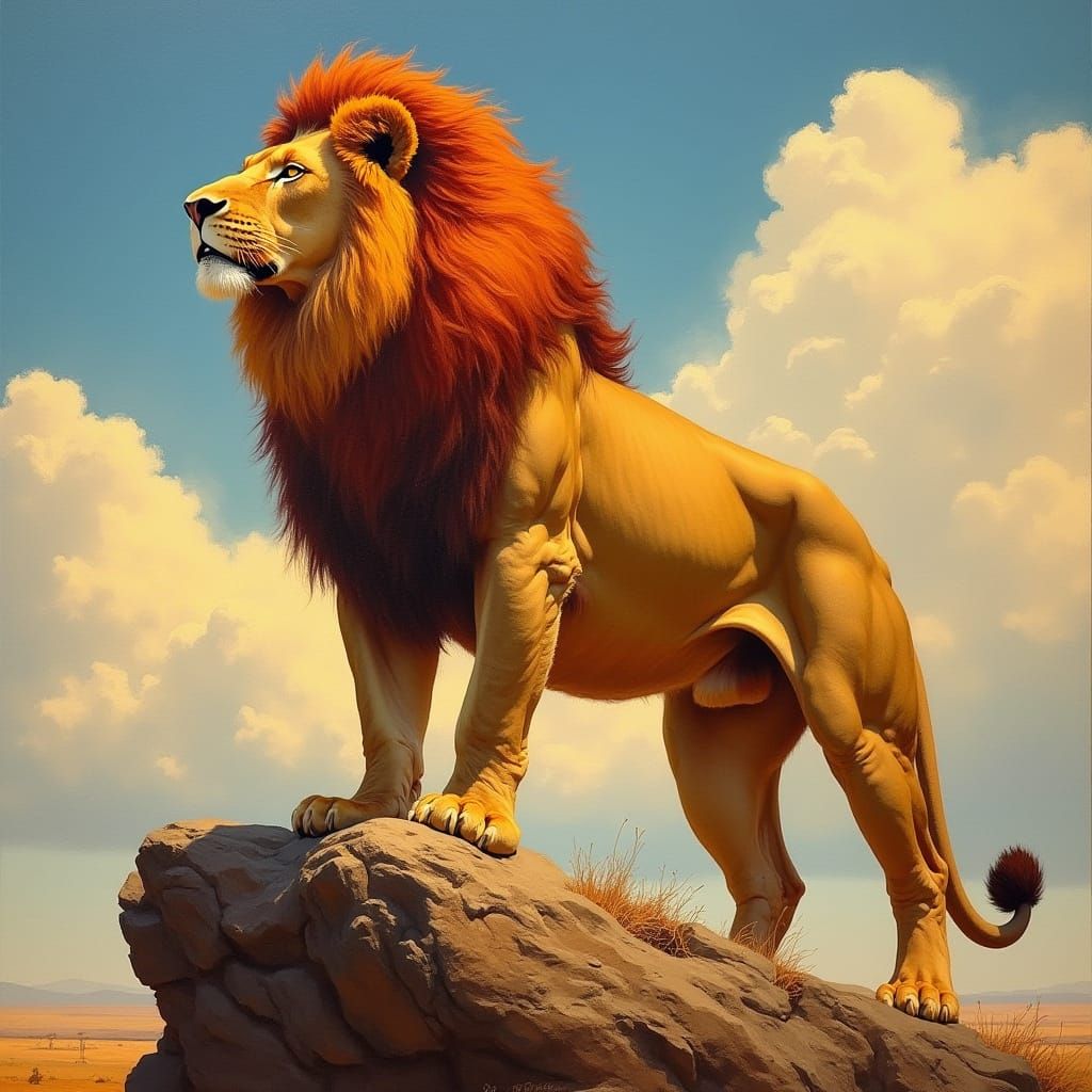 Regal Lion in Vibrant Oil Painting Style