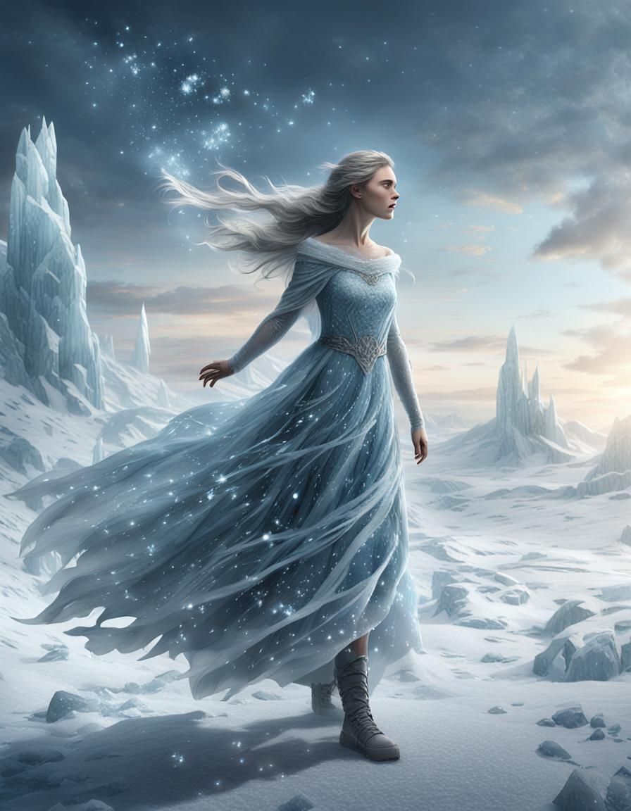 Frozen Queen in Icy Landscape: Digital Art