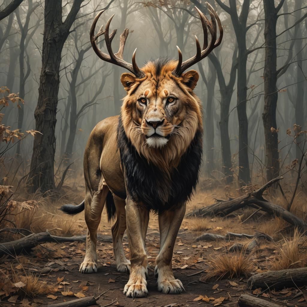 Sinister Lion Dog Deer Hybrid in Fantasy Art Style