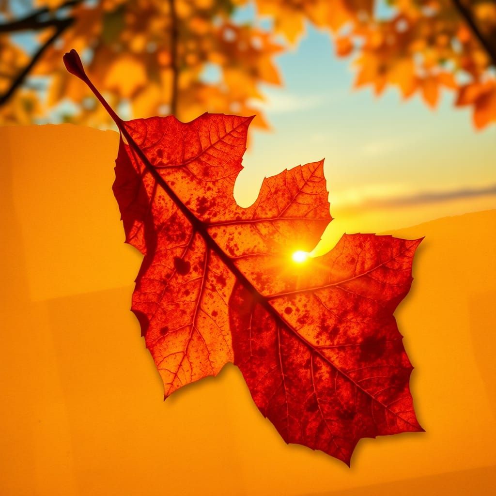 Autumn Leaf Collage Sunset on Parchment