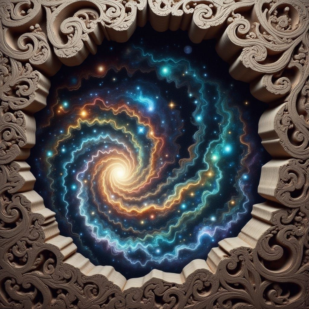 Galactic Stone Wall Portal in Surrealist Style