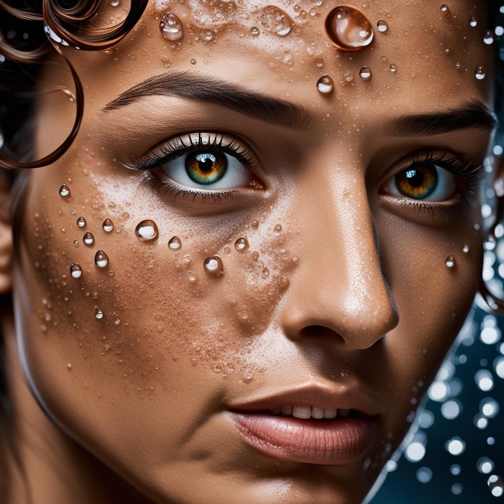Macro Portrait of Girl with Water Droplet