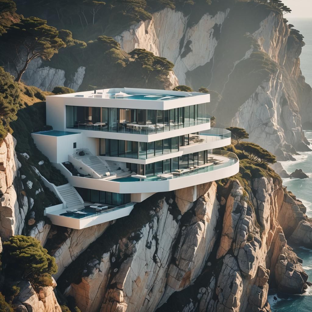 Futuristic Cliffside House with Sea View