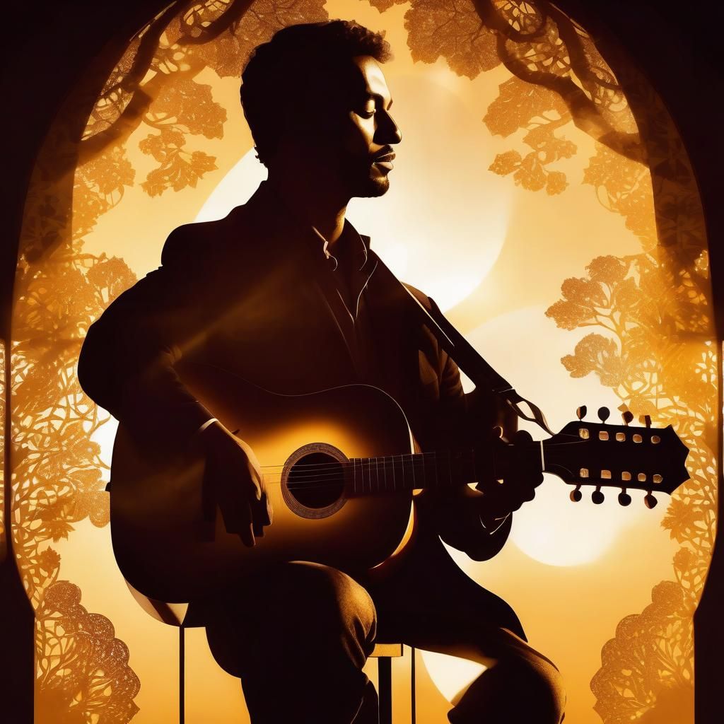 Double Exposure Guitarist: Four Seasons in Silhouette