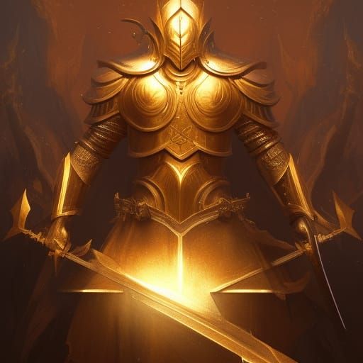 Golden Knight with Swords: Dark Fantasy Art