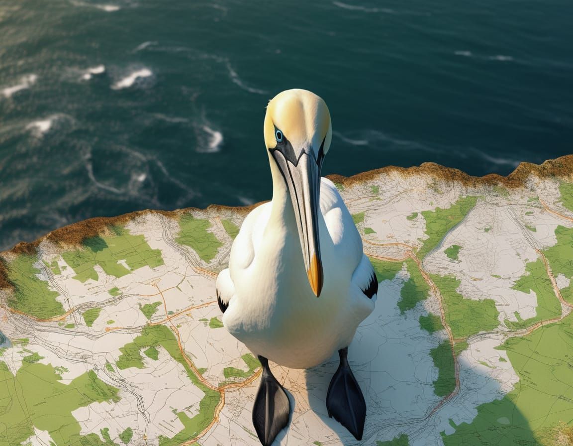 Gannet on Topographic Map of Noup Head, Ireland