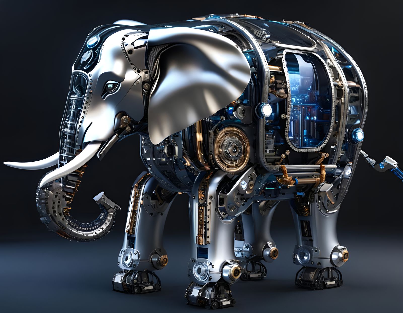 Robot Elephant on Tropical Beach in Sci-Fi Style