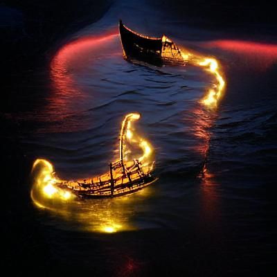 Viking Ship Sailing on Glowing Waters