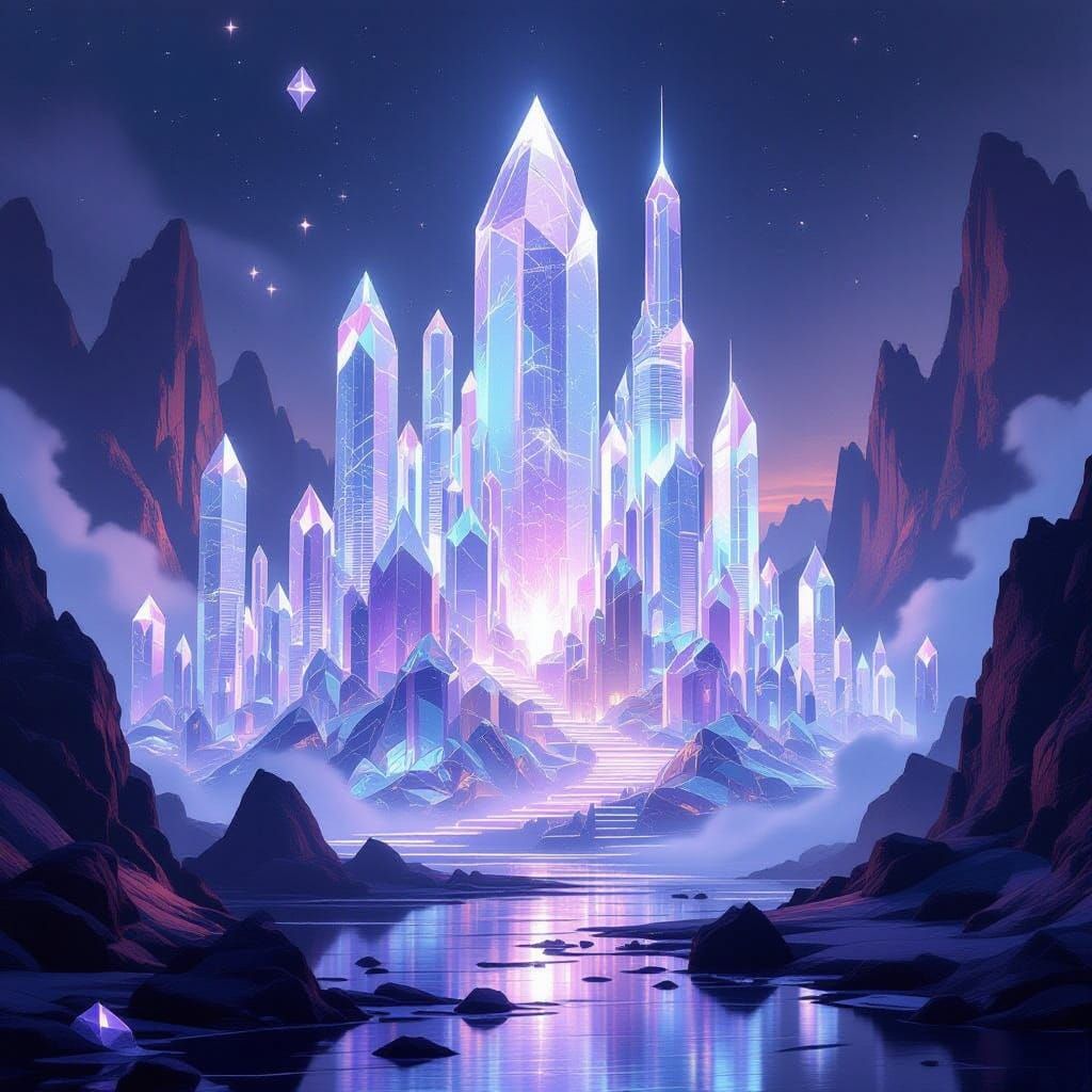 Ethereal Crystalline City Bathed in Light