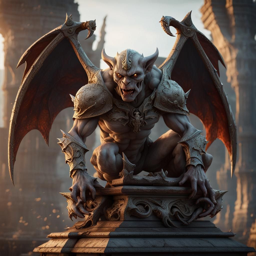 Animated Ancient Gargoyle Wields Double-Scimitar on Battlefi...