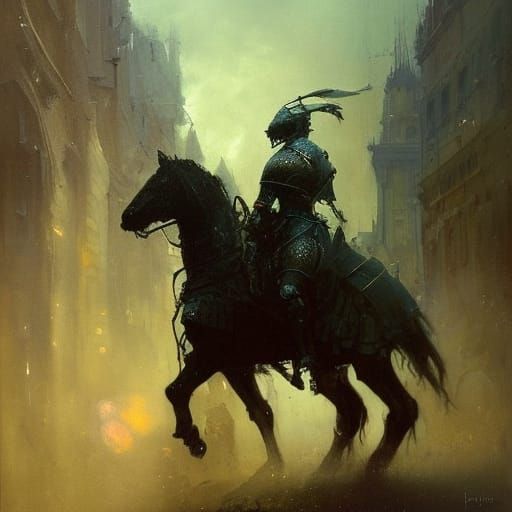 Knight on Armored Horse: Impressionist Digital Painting