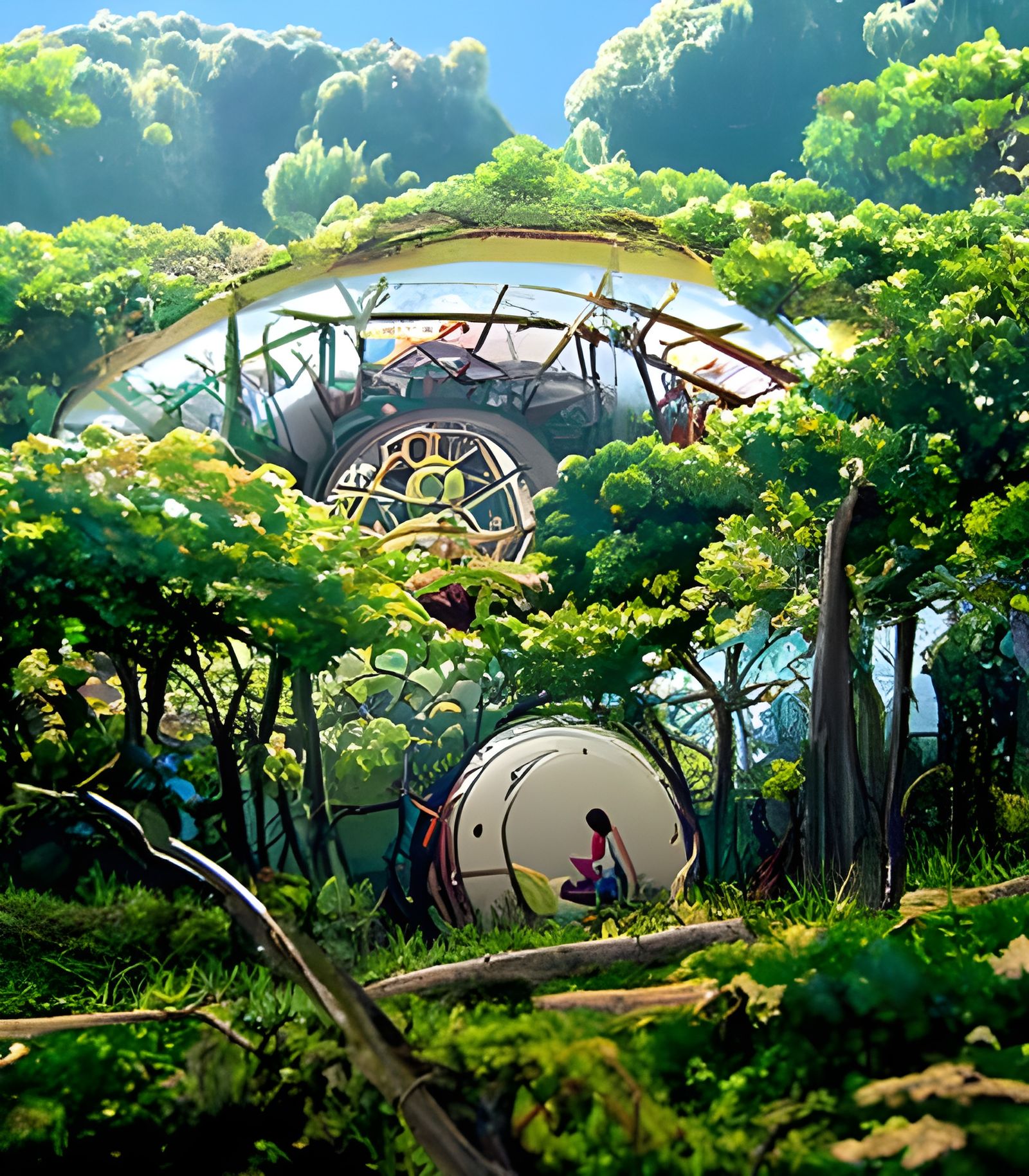 Cosmic Treehouse Village in Anime Style