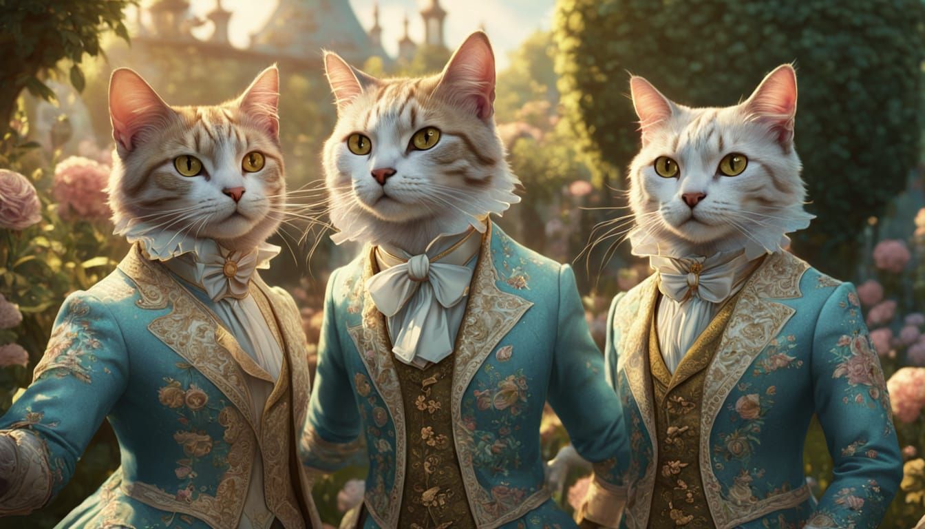 Cats' Rococo Garden Party: A Fantasy Illustration