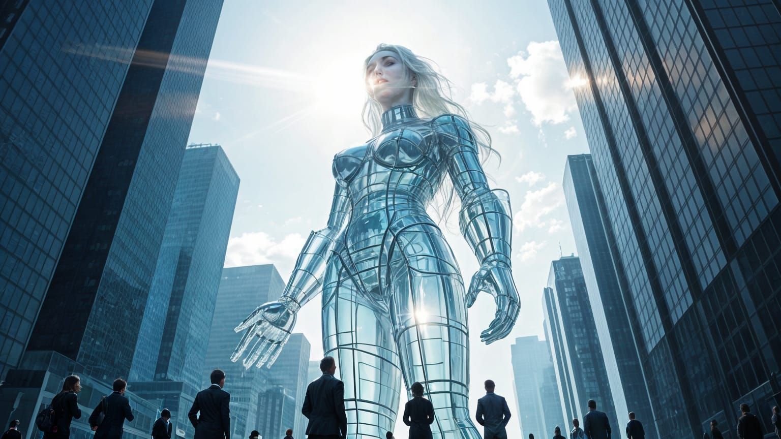 Massive Glass & Steel Sculptress Building City Towers