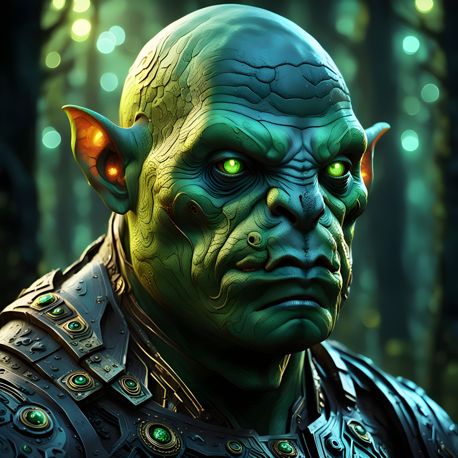 Cybernetic Bald Shrek Fantasy Concept Art
