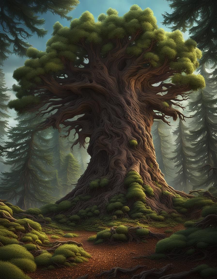 Mythical Cedar with Puce Bark and Green Needles