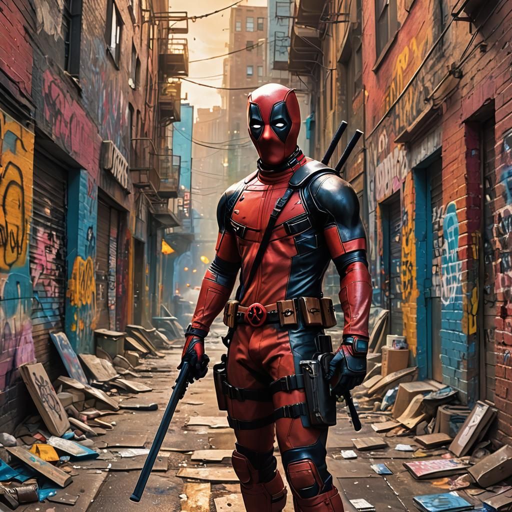Deadpool in Graffiti Alley: Fantasy Concept Art